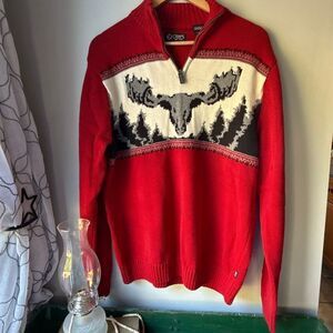 Vintage chaps Nordic‎ moose quarter zip sweater men’s size large red holiday